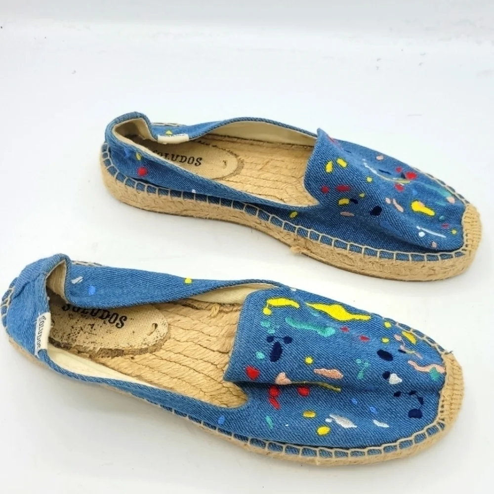 Soludos Multicolor Paint Splatter Espadrilles Flats Size 7.5